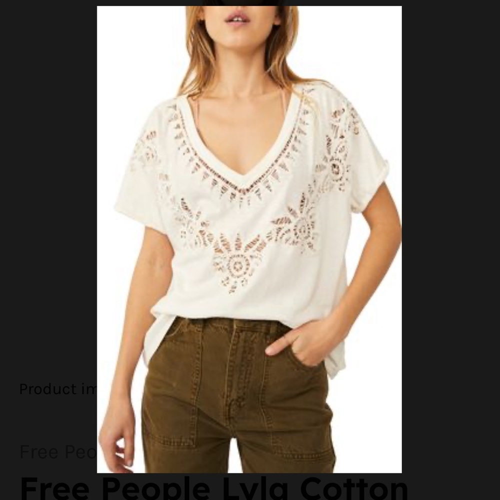 FREE PEOPLE Lyla Cutout Cotton Tee in White NWT